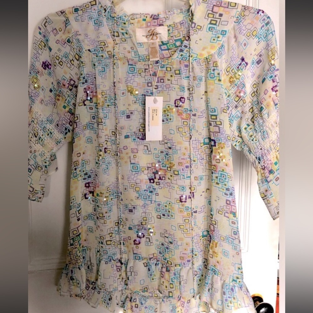 JB by Julie Brown sparkle white glitter blouse 3/4 ruffle sleeves new